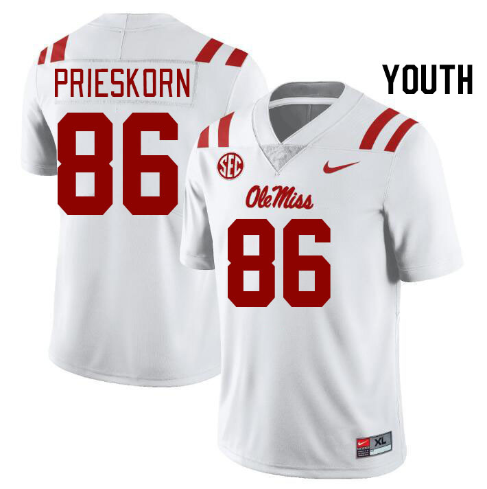 Youth #86 Caden Prieskorn Ole Miss Rebels College Football Jerseys Stitched Sale-White
